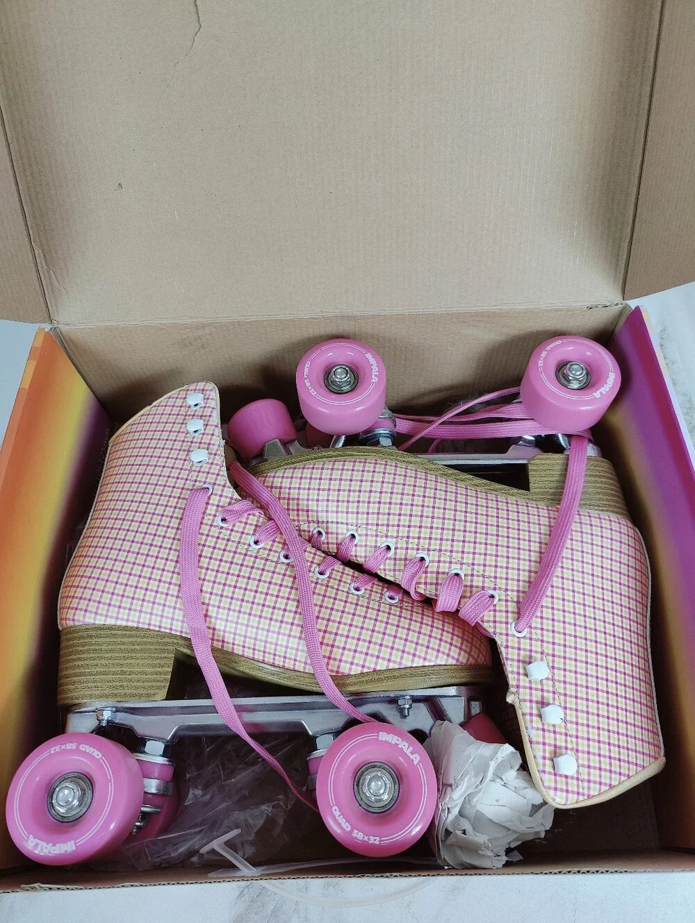 Impala Women's Quad Roller Skates Pink Tartan, Sz 8 - Picture 4 of 14